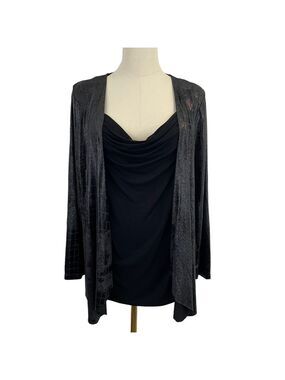 Peter Nygard Cocktail Top Womens M Petite Black Snakeskin Sparkle Party Cowl EUC
